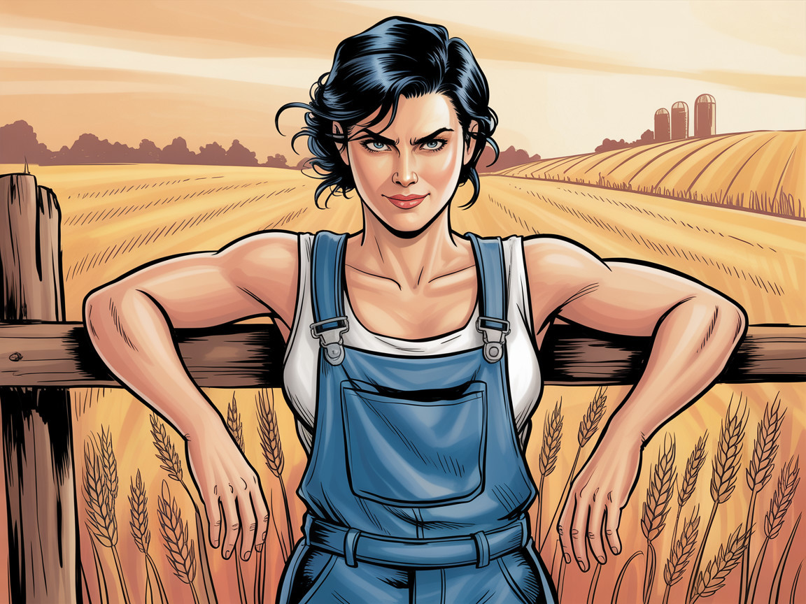 Strong Woman in Wheat Field with Wooden Fence