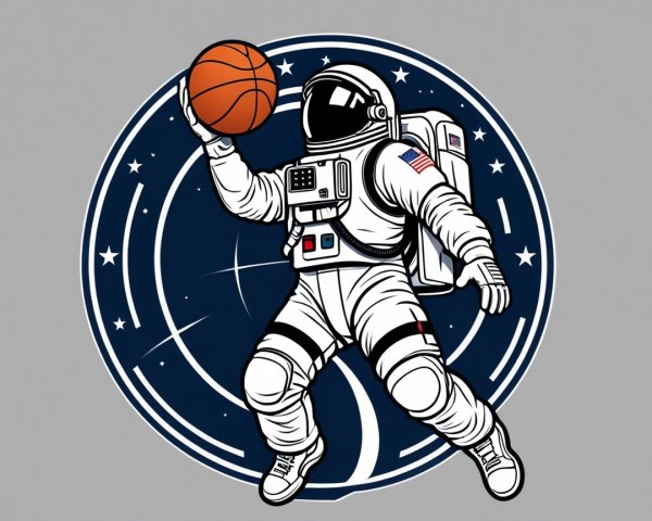 Astronaut in Space Suit with Basketball Against Stars