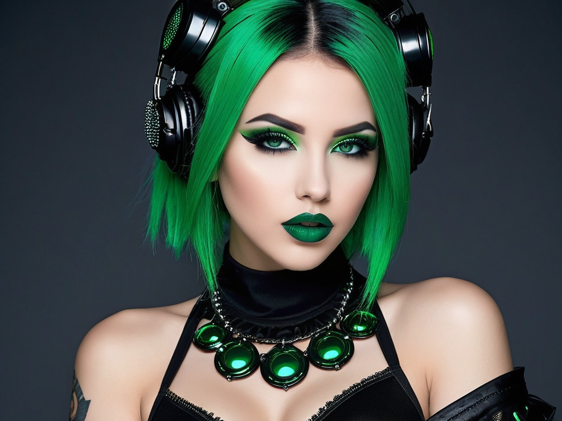 Model with Green Hair and Futuristic Aesthetic