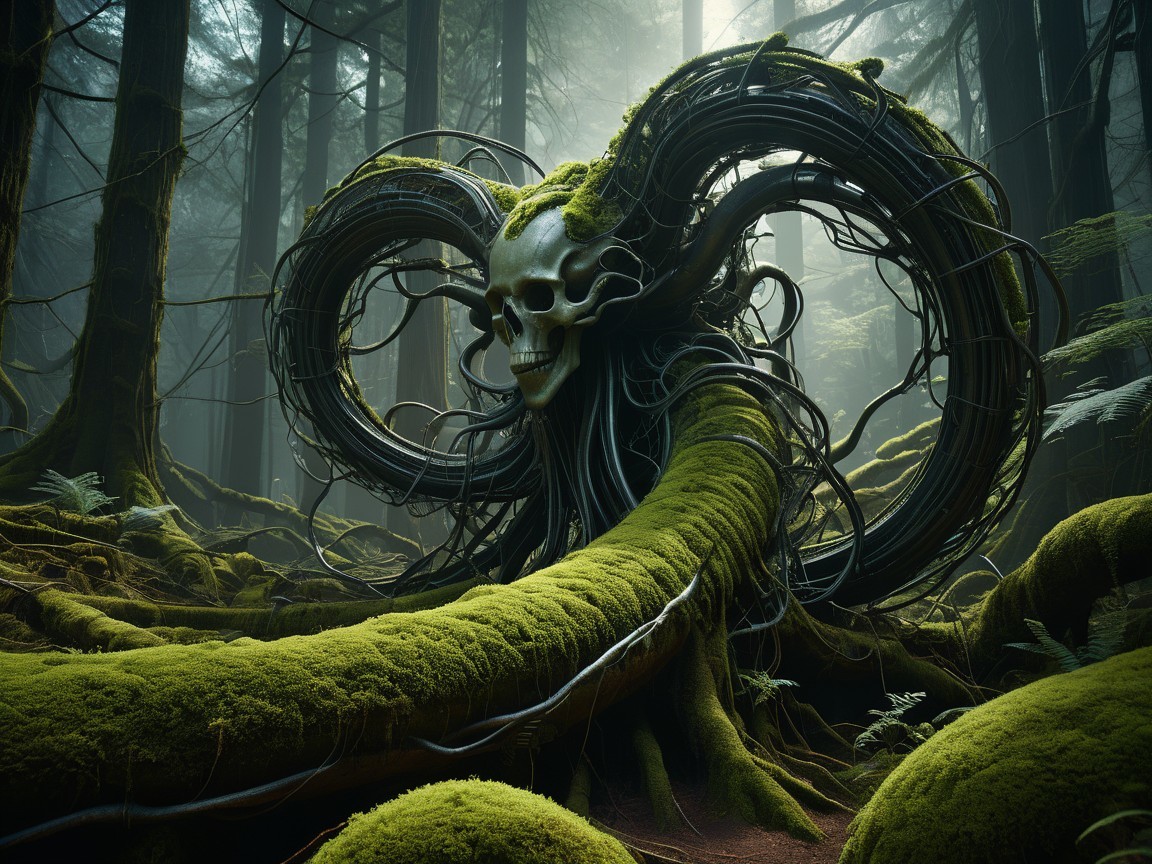 Colossal Skull Figure in a Misty Forest Setting