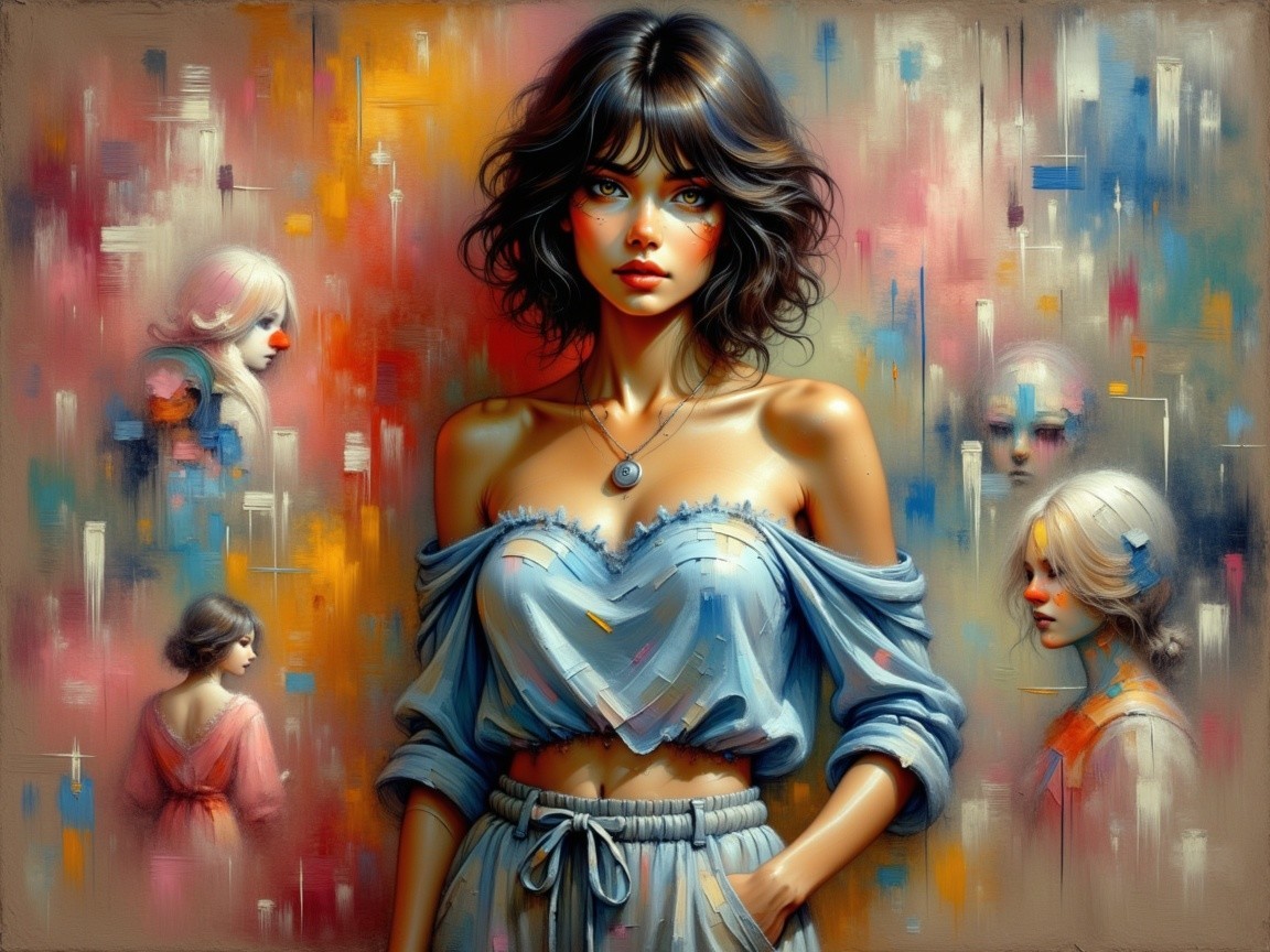 Striking Woman in Blue with Ethereal Background