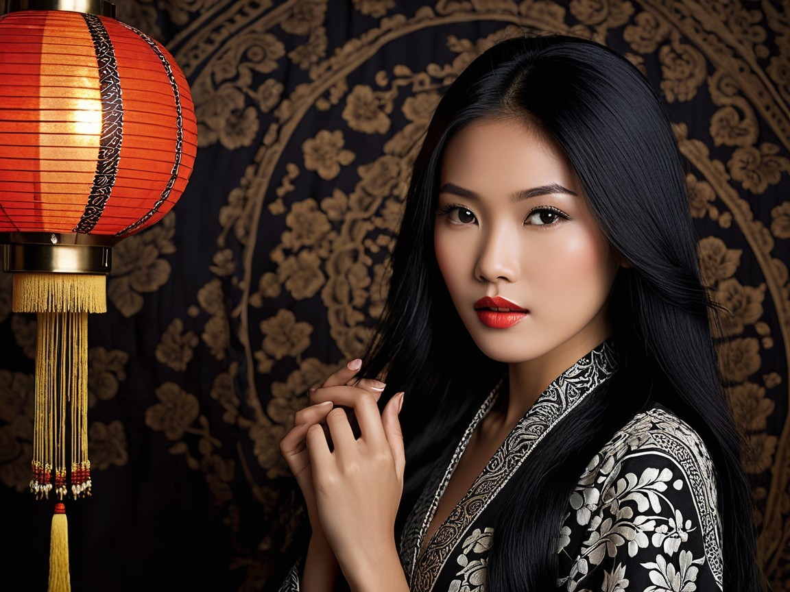 Serene Portrait of a Woman in Elegant Black Robe