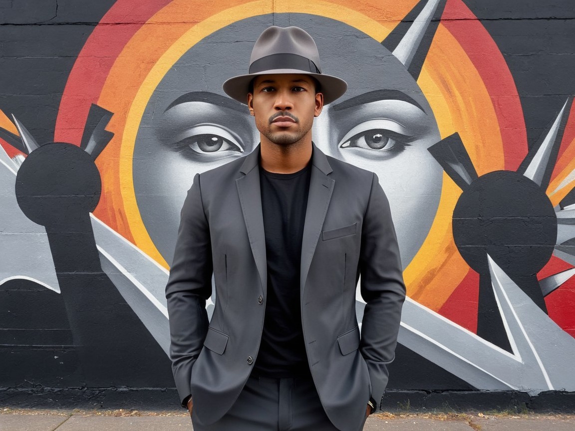 Stylish Individual in Front of Vibrant Mural