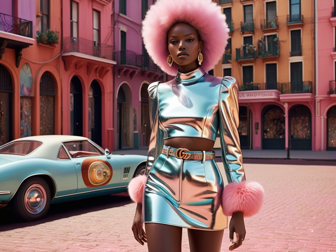 Contemporary Fashion Model on Colorful Urban Street