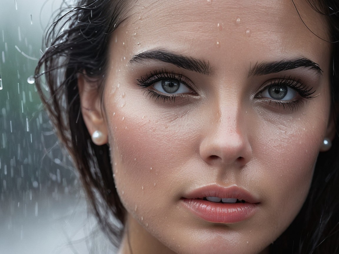 Close-Up Portrait of a Young Woman with Gray Eyes