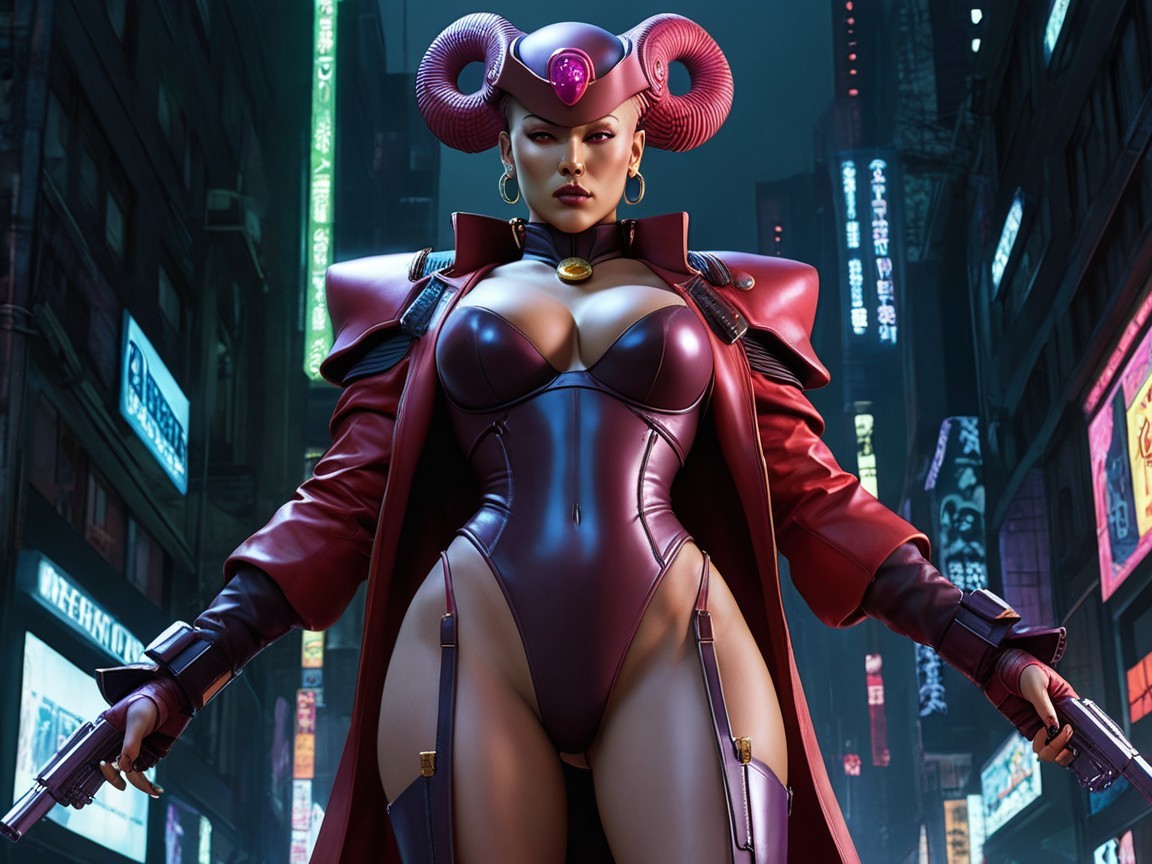 Futuristic Character in Neon Cyberpunk Cityscape