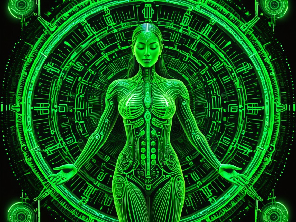 Futuristic Female Figure with Glowing Circuit Patterns