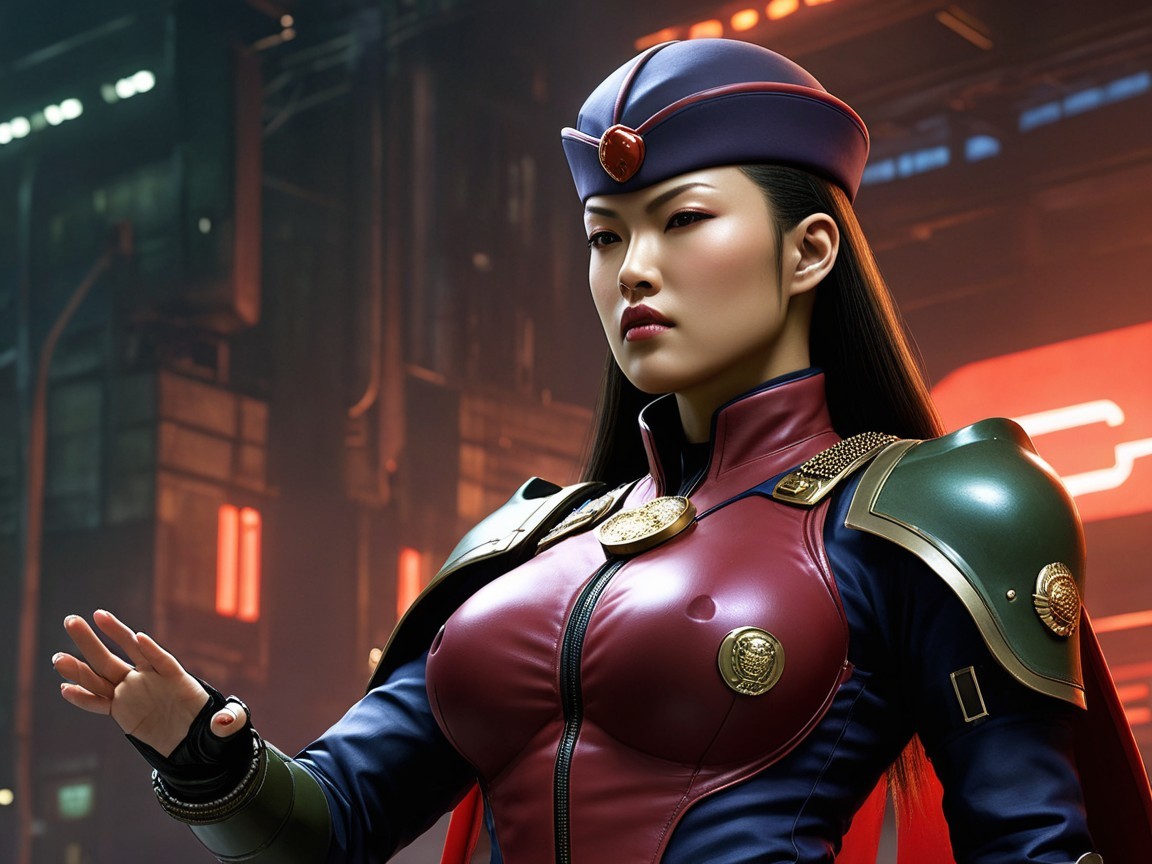 Futuristic Female Character in Urban Sci-Fi Setting