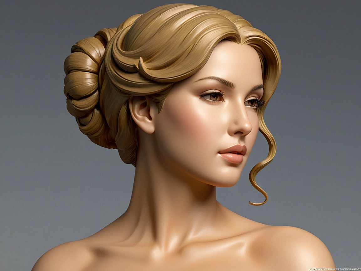 Stylized portrait of a woman with elegant updo hairstyle