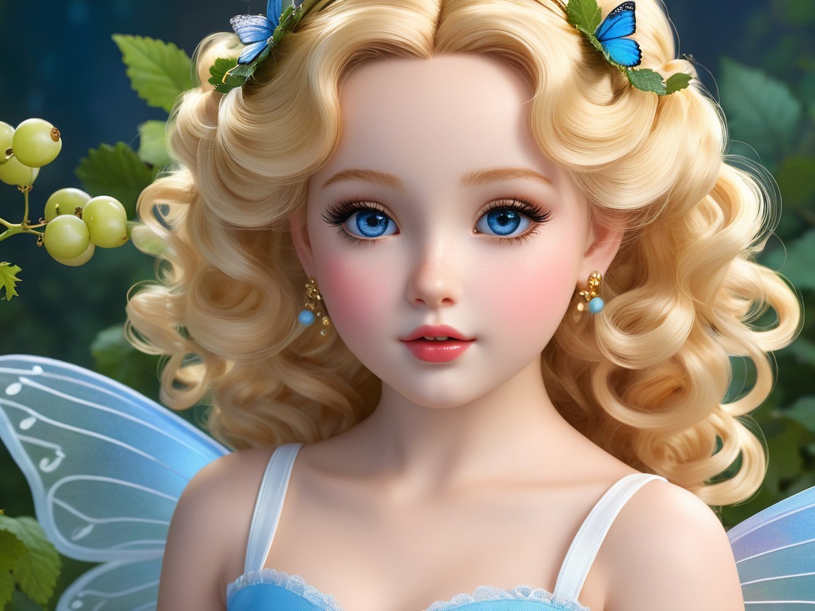 Whimsical Fairy with Blue Eyes and Enchanting Wings