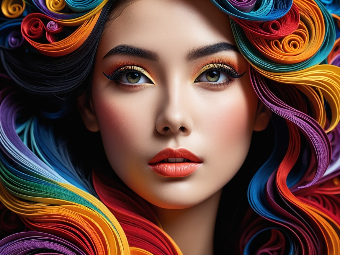 Portrait of a Young Woman with Multicolored Hair
