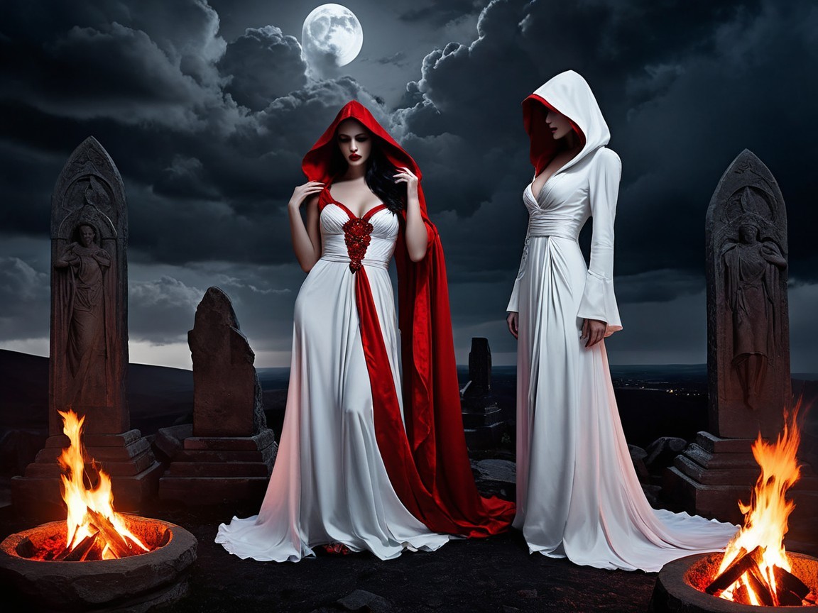 Dramatic Scene with Figures in White and Red Attire