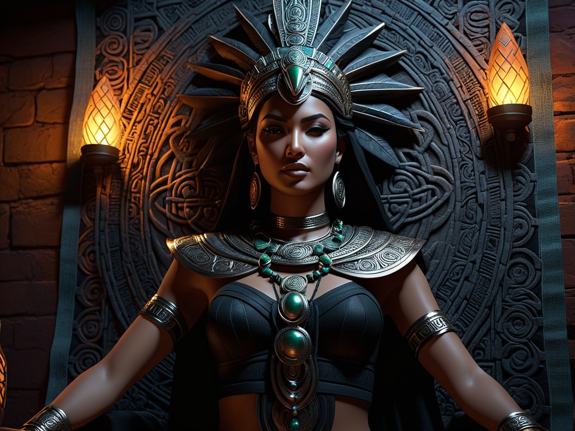 Regal Figure in Intricate Jewelry and Headdress