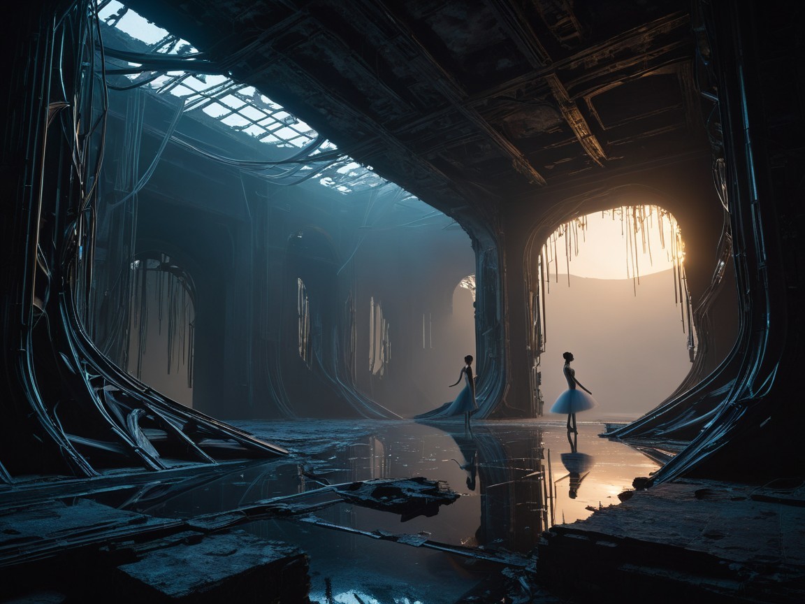 Dancers in White Tutus in an Abandoned Building