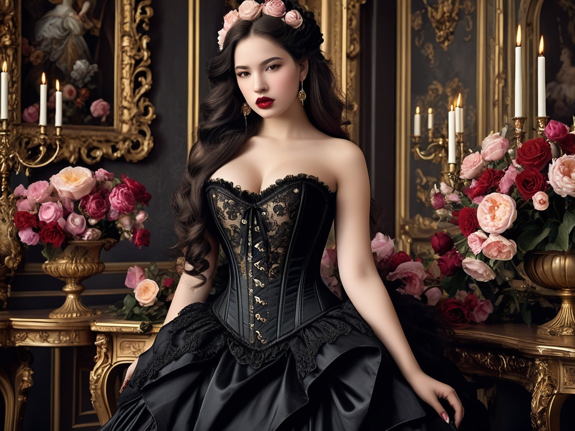 Elegant Woman in Opulent Setting with Floral Decor
