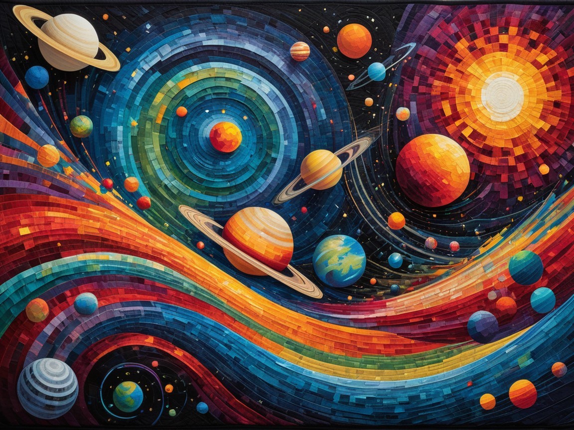 Vibrant Cosmic Scene with Planets and Swirling Colors