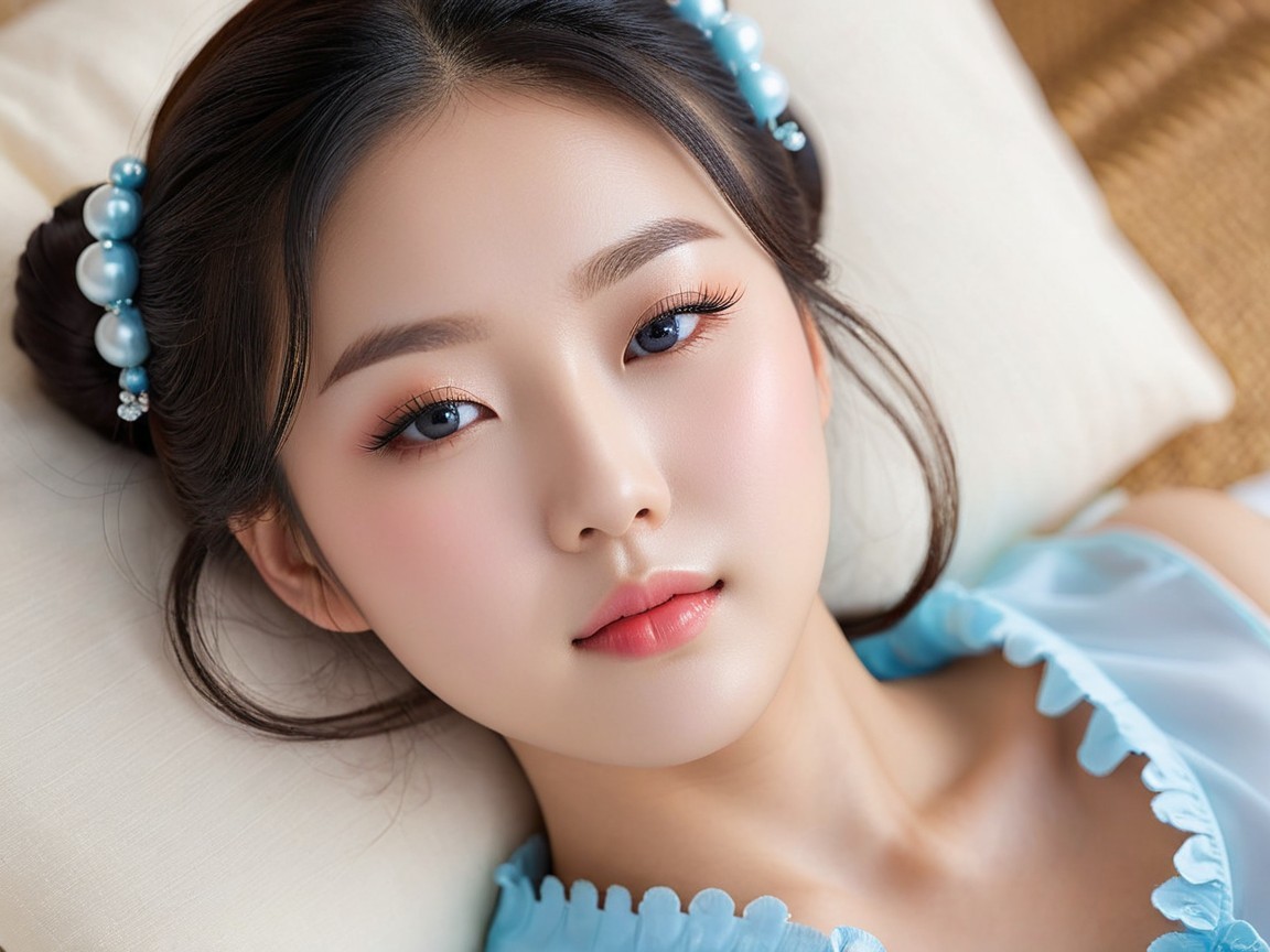 Close-up of a young woman with elegant hairstyle and makeup