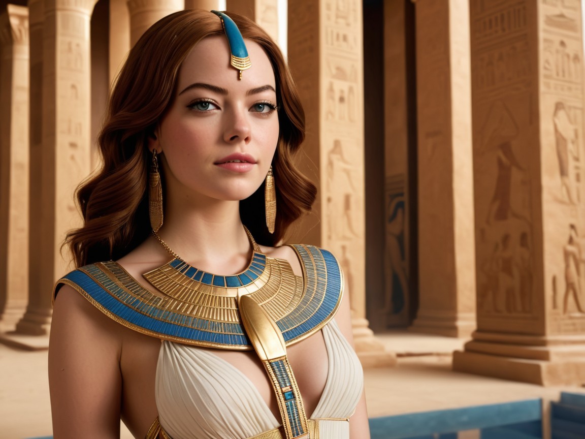 Elegant Woman in Ancient Egyptian Costume and Jewelry