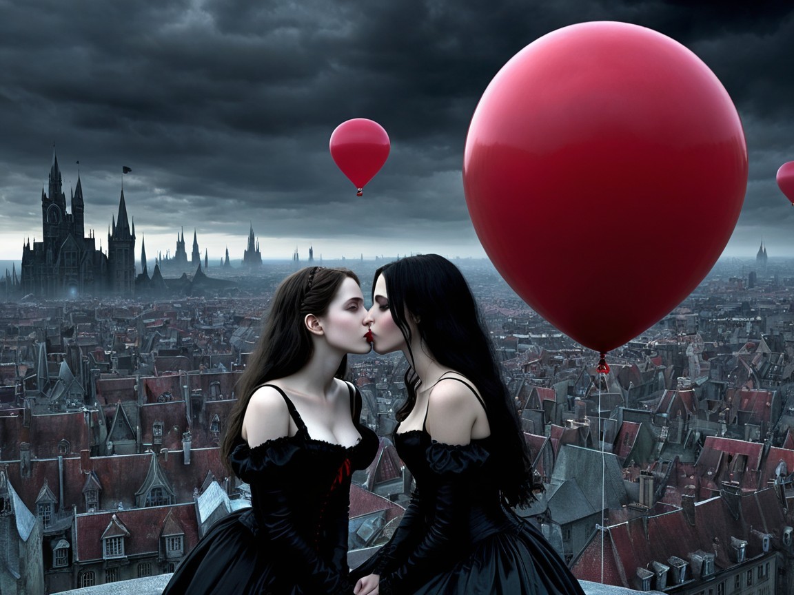 Gothic Romance of Two Women in Dark Cityscape