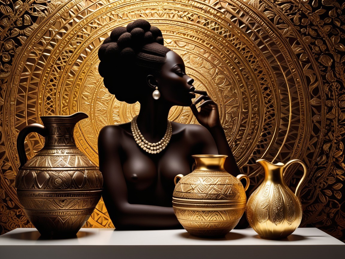 Silhouette of a Woman with Jewelry Against Golden Background