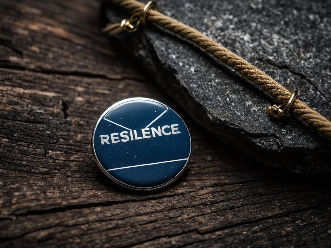 Close-Up of "RESILIENCE" Pin on Rustic Surface