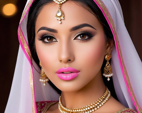 Close-Up Portrait of Woman in Traditional Attire