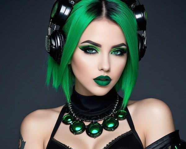 Model with Green Hair and Futuristic Aesthetic