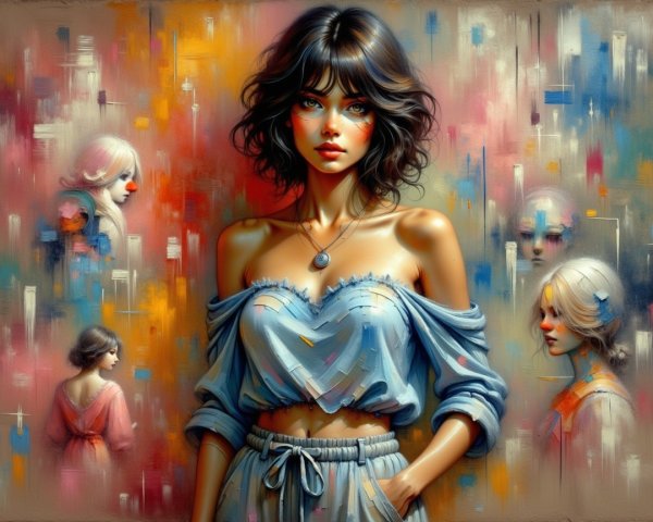 Striking Woman in Blue with Ethereal Background