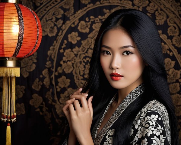 Serene Portrait of a Woman in Elegant Black Robe