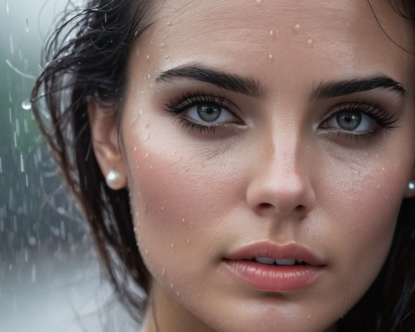 Close-Up Portrait of a Young Woman with Gray Eyes