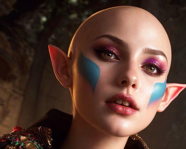 Close-Up Portrait of a Bald Person with Vivid Makeup