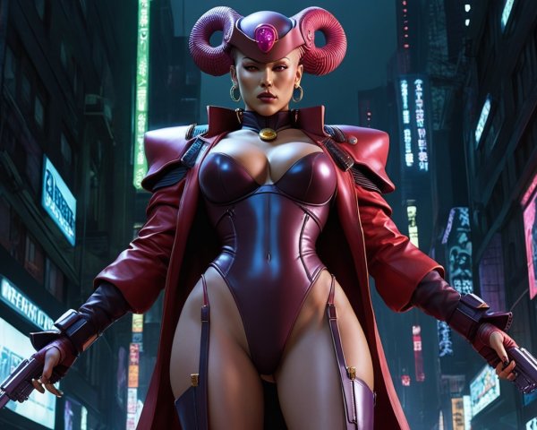 Futuristic Character in Neon Cyberpunk Cityscape