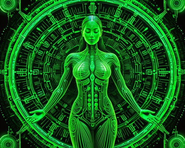 Futuristic Female Figure with Glowing Circuit Patterns