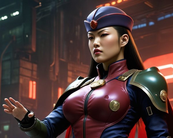 Futuristic Female Character in Urban Sci-Fi Setting