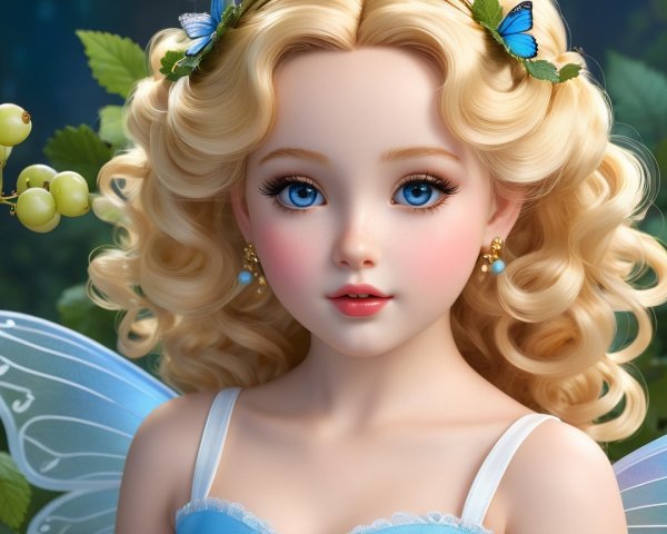 Whimsical Fairy with Blue Eyes and Enchanting Wings