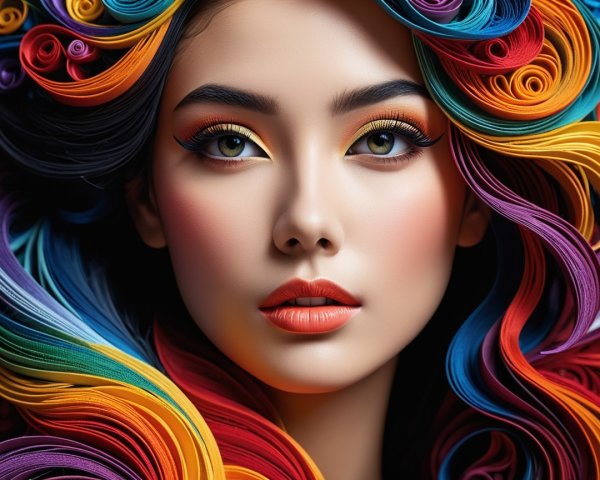 Portrait of a Young Woman with Multicolored Hair
