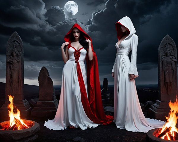 Dramatic Scene with Figures in White and Red Attire