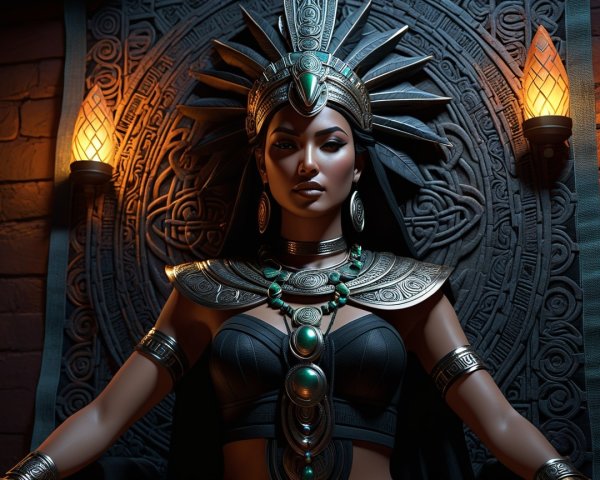 Regal Figure in Intricate Jewelry and Headdress