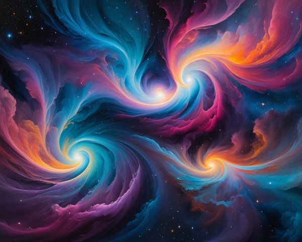 Cosmic Scene with Swirling Colors and Starry Backdrop
