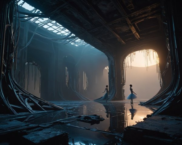 Dancers in White Tutus in an Abandoned Building