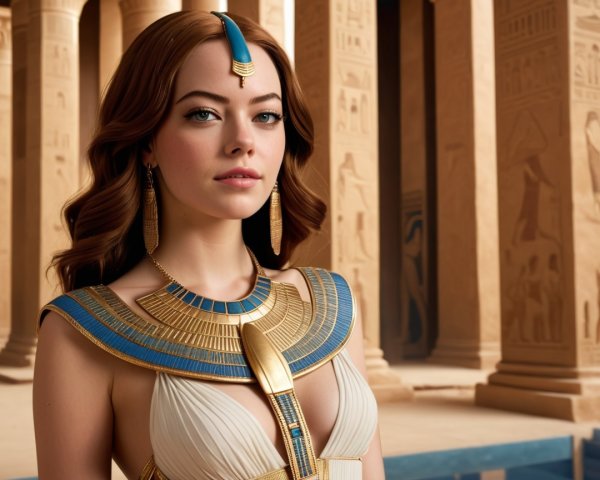 Elegant Woman in Ancient Egyptian Costume and Jewelry