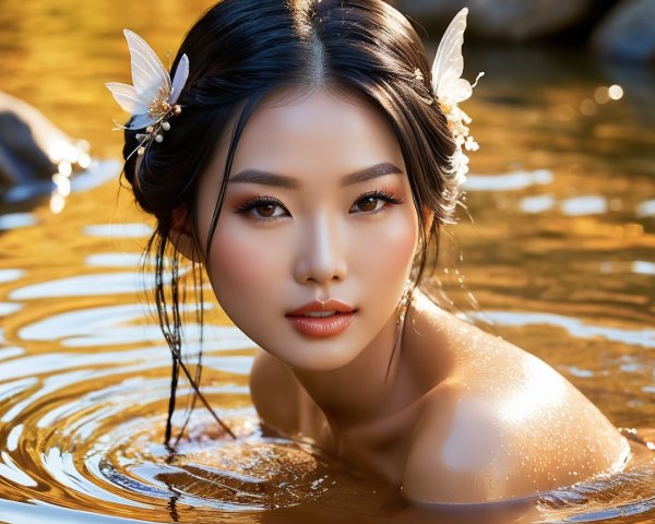 Portrait of a Young Woman in Shimmering Water