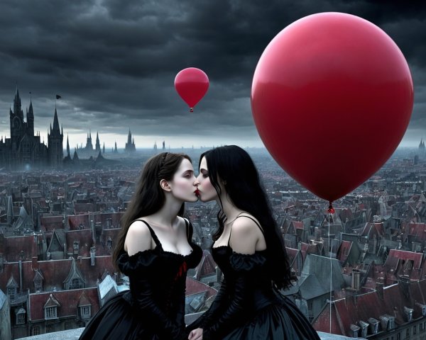 Gothic Romance of Two Women in Dark Cityscape