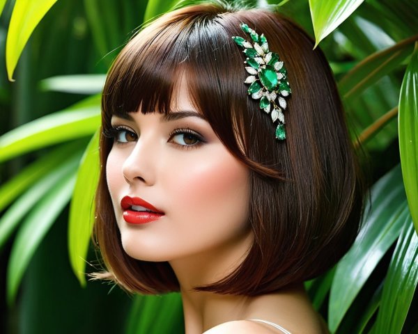 Young woman with bob hairstyle and elegant hairpiece