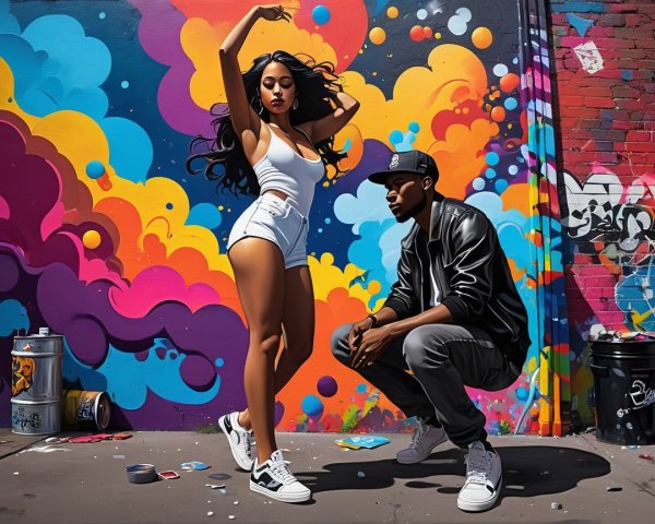 Vibrant Urban Scene with Colorful Graffiti Mural
