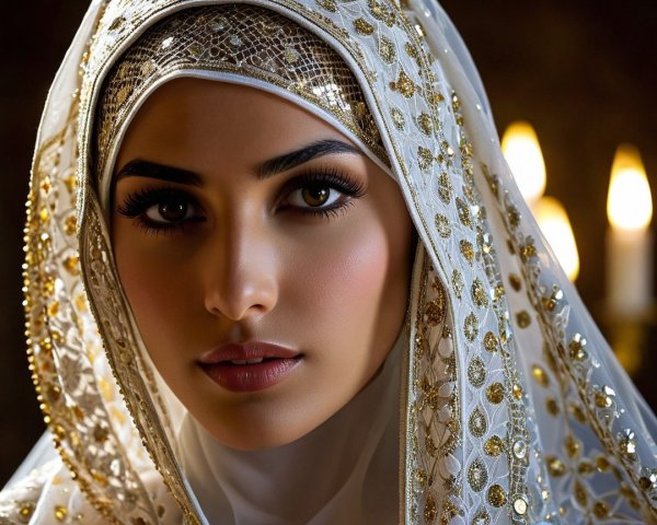 Close-Up Portrait of Woman in Shimmering Hijab