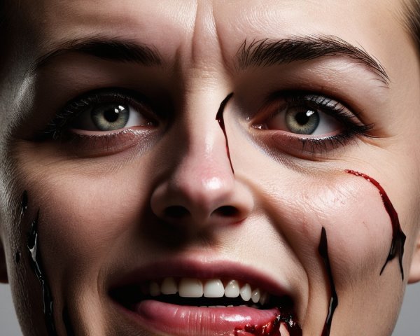 Close-up of a woman with intense emotions and contrast
