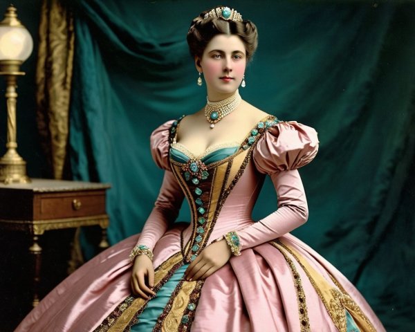 Elegant Woman in Lavish Gown with Intricate Details