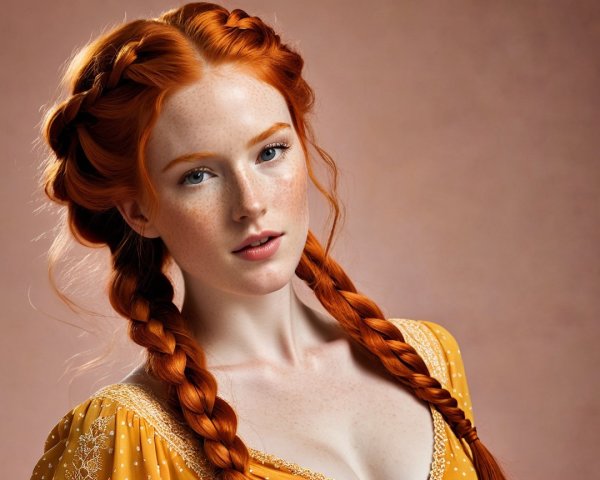 Portrait of a Young Woman with Red Hair and Freckles
