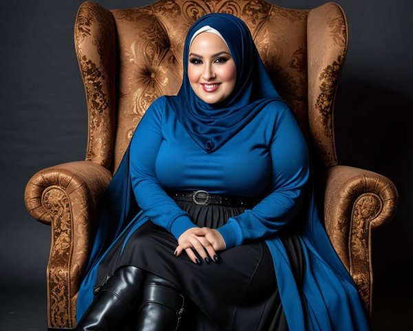 Elegant Woman in Stylish Attire and Armchair